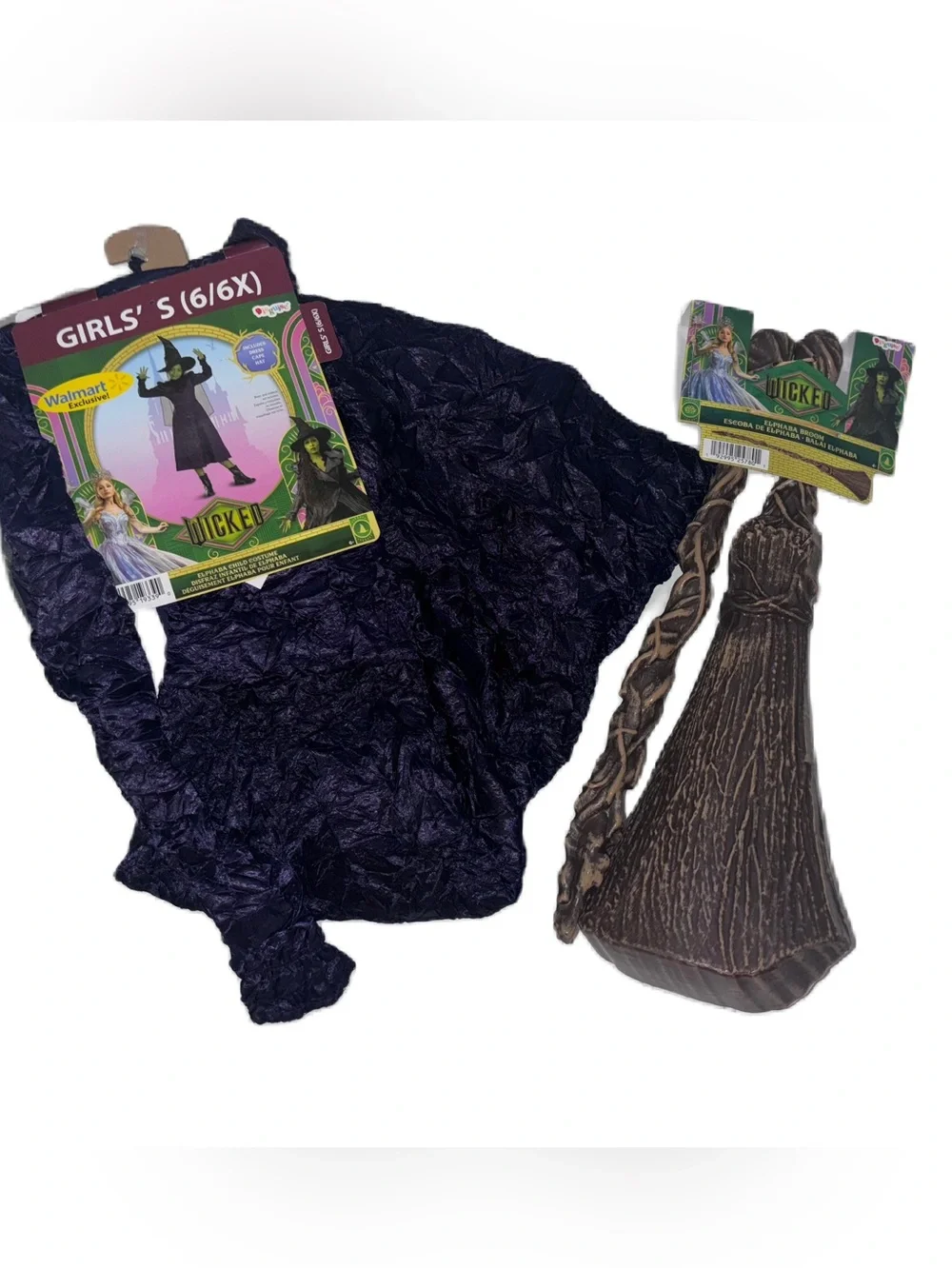 Wicked Elphaba Black Witch Dress, Hat, Cape Broom Costume Dress Up Set Size 6-6x - Picture 2 of 5